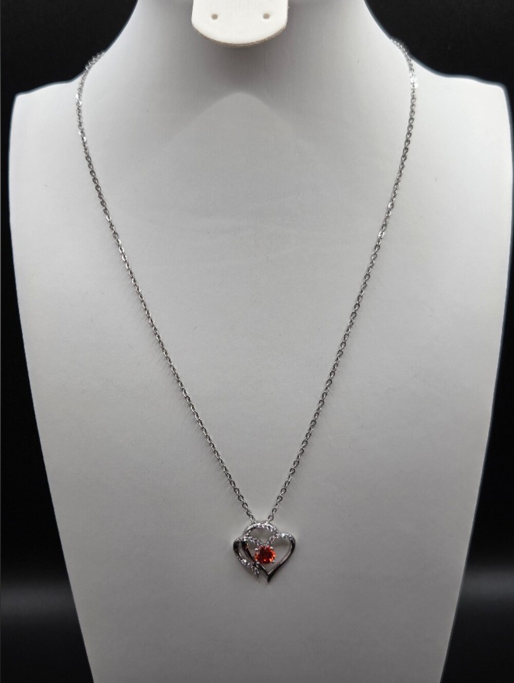 Silver Heart Pendant Necklace with Natural Orange Gemstone